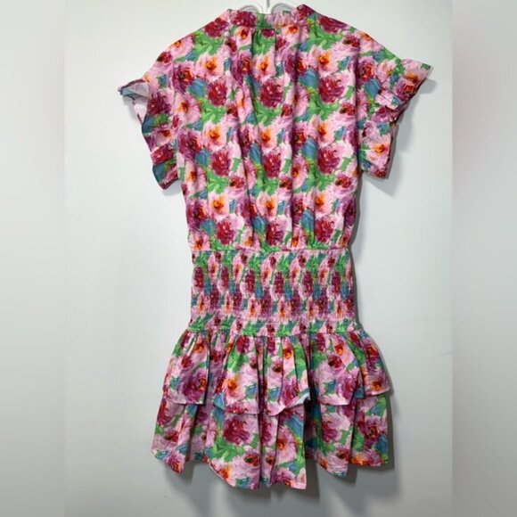 NWT 3rd + fourth Peony Print Smocked Mini Dress with Ruffle Sleeves size L - Picture 5 of 9